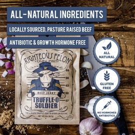 Righteous Felon Beef Jerky - Truffle-O-Soldier Flavor - All-Natural Jerky - Locally Sourced & Dried Beef Jerky - Low-Sugar, High-Protein, Healthy Snacks - 2 Ounces, Pack of 3