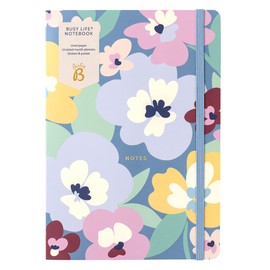 Busy B A5 Busy Life Notebook - Floral Cover - Perfect for Students, Teachers, Work & More with Lined Pages, Undated Month Planners, Stickers, Storage Pocket & Elastic Closure Band