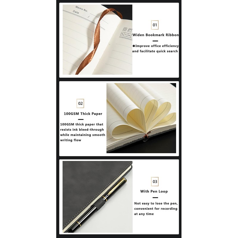 Hongmeru A5 Lined Notebook - PU Leather Hardback Notepad with