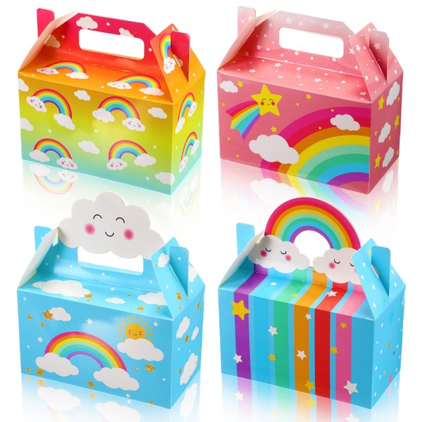 Nezyo 24 Pack Rainbow Party Favor Boxes Cloud Treat Decorations Favors Kraft Paper Goodie with Handles Candy Goodies Gift for Kids Birthday Baby Shower Supplies