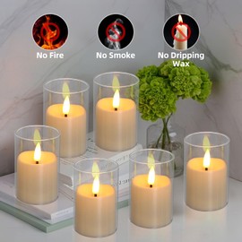 Flickering Flameless Candles, Realistic Glass LED Candles, 2"X3" Battery Operated Candles with Remote, Real Votive Electric Fake Pillar Candles for Festival Wedding Home Party Decor 6-Pack
