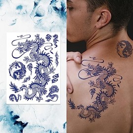 Supperb Semi-Permanent Tattoo - Blue Dragon Temporary Tattoos, Lasts 1-2 Weeks