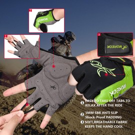 MOREOK Mens Cycling Gloves,Half Finger Biking Glove MTB DH Road Bicycle Gloves 4MM Gel Pad Shock-Absorbing Anti-Slip Mountain Bike Gloves Unisex Women MK0007 Green-XL
