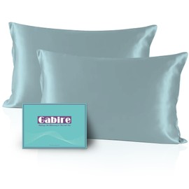 Gabire Mulberry Silk Pillowcases Set of 2, Both Sides Real Silk Pillow Covers for Hair and Skin Prevent Acne Pillowcase Organic Silk Pillowcase 2 Pack with Hidden Zipper, Haze Blue, King (20"×36")