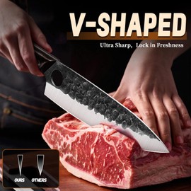 Golden Bird Japanese Chef Knife Set with Roll Bag, Hand Forged Butcher Knife Set for Meat Cutting, Outdoor BBQ Knives for Men, Christmas Gifts for Men Women