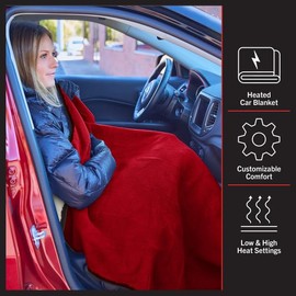 Stalwart Heated Car Blanket - 12V Heated Blanket for Car, Truck, RV or Camping - 59x43” Portable Electric Travel Blanket Throw - 2 Heat Levels - Car Must Haves and Tailgating Essentials (Red)