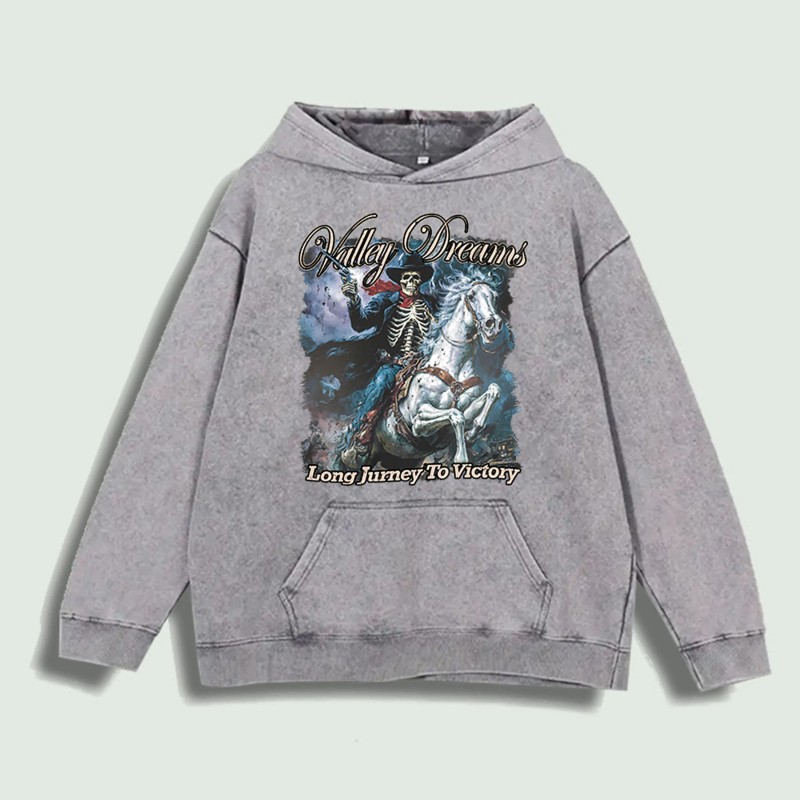 Valley Dreams Skeleton Rider Graphic Hoodie 100% Cotton US Warehouse