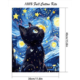 cdjlddww Black Cat Cross Stitch Kits for Beginners,Beginner Embroidery Kit for Adults, 11CT Counted Cross Stitch Kits for Adults, Stamped Cross Stitch Kits, Needlepoint Kits for Adults 12x16 inch