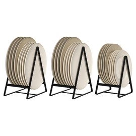 Hikinlichi 2 Large 1 Small Triangle Plate Holders Organisers Upright Cabinet Dish Drying Racks Metal Plate Dish Organisers Racks Stands for Countertop and Cupboard Black
