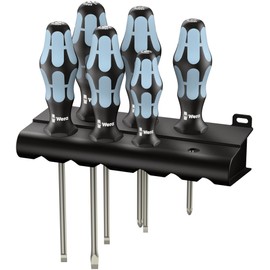 Wera 05032061001 Kraftform Stainless 3334/3355/6 Stainless Steel Slotted/Pozidriv Screwdriver Set and Rack, 6-Piece by Wera