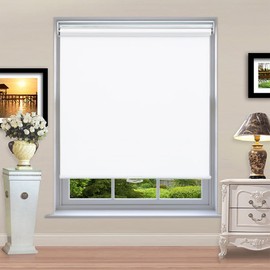 100% Blackout Roller Window Shades- Cordless Room Darkening Blinds, Door Shade with Thermal Insulated Bedroom Shades UV Rays Blocking, 38 ½"W x 60" H White, Safety for Home