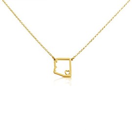AZAGGI 14k Gold Plated Over 925 Sterling Silver Small Arizona -Home Is Where the Heart Is- Home State Necklace (16 Inches)