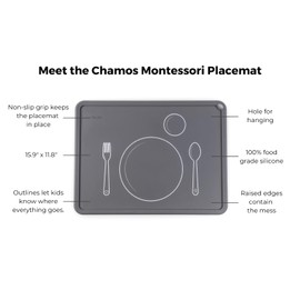 CHAMOS Montessori Placemat for Toddlers - Non Slip - Saphire and Gray