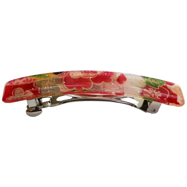 Japanese Kyoto Chirimen Barette Hair Clip/Clasp (Red/Pink)
