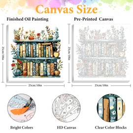 Framed Paint by Numbers Kit for Adults Beginner Bookshelf, Adult Paint by Number Kits on Canvas Framed, DIY Acrylic Oil Painting by Numbers with Frame, Book for Home Decor Gift 10 X 10 Inch