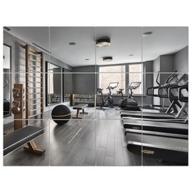 VSAR House Home Gym Mirror, 12Pcs 12'' × 12'' Square HD Glass Wall Mirror for Gym, Frameless Full Length Self Adhesive Wall Mirror Tiles for Wall Decor, Bedroom, Living Room, Over The Door