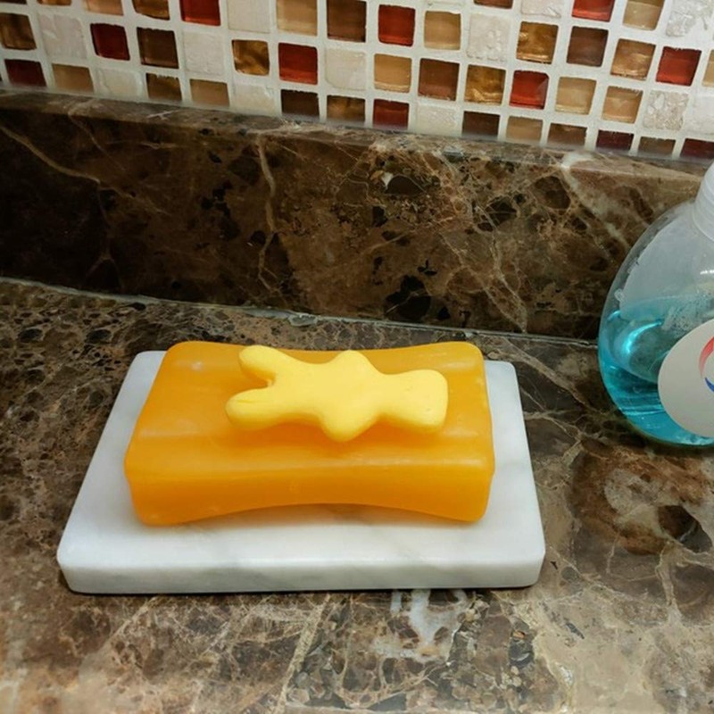 StonePlus Natural Smooth Real Marble Soap Dish/Facial Sponge Holder/Bathroom Makeup
