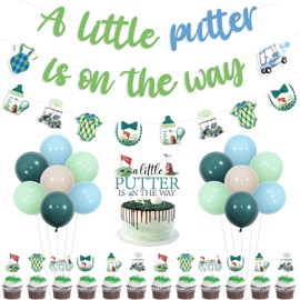Wonmelody Golf Baby Shower Decorations with A Little Putter is On the Way Banner Ball Cart Garlands Golf-Partee Cupcake Toppers Tee Time or Tea Party Sports Theme Gender Reveal Supplies for Boy