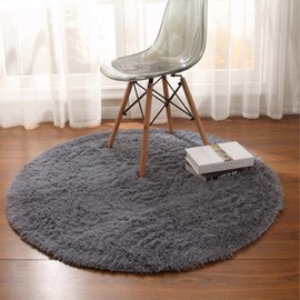 HARESLE Round Rug,Grey Fluffy Bedroom Rugs for Room Non Slip Rug Washable Rugs Soft Carpet Area Rugs for Living Room (Grey,90cm)