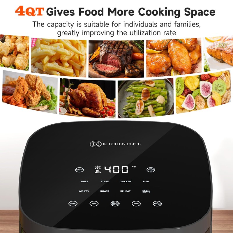 Air Fryer 4QT with Upper View Window, 8 Presets Digital
