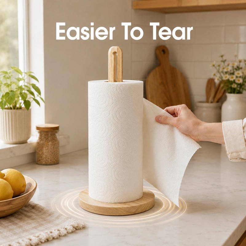 Solid Wooden Paper Towel Holder Countertop with Non Slip Base