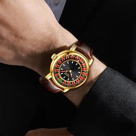 Mens Watches,Unique Roulette Style Quartz Analog Watch,45MM Big Face Alloy Waterproof Glowing Watch for Men,Exquisite and Durable Leather Strap,Casual Fashionable Men's Wrist Watches(Silver)