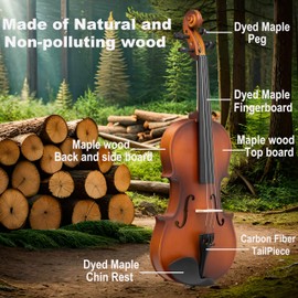 Crafteem Handcrafted Premium Violin Outfit for Kids Beginner, Student, and Adults -Perfect Your Sound and Unlock Your Musical Potential with Confidence. (Matte Antique, 1/2)