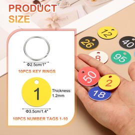 PATIKIL 10PCS Number Tags 1-10, Number Key Tags Plastic Numbered Keychain with Key Rings for Organizer Field Sales Hangers Clothes Labels ID, Yellow-Black