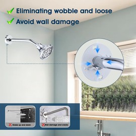 RAINREVIVE 10 Inch Shower Arm with Flange and Stabilizer Bracket, Wall Mounted Shower Pipe Arm 304 Stainless Steel For Fixed Shower Head & Handheld Showerhead, Chrome