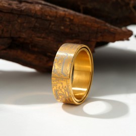 Adreamz 8mm Gold Spinner Computer Circuit Board Ring For Men Anxiety Fidget Relieving Gold Stainless Steel Ring Pipe Cut Edge Programmer Wedding Ring Size 9.5