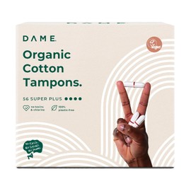 DAME – Toxin-Free Tampons (Super Plus - 56) | 100% Organic Cotton & Natural Period Protection | Plastic-Free, Hypoallergenic, Biodegradable | High Absorbency, Non-Applicator Tampons for Heavy Flow