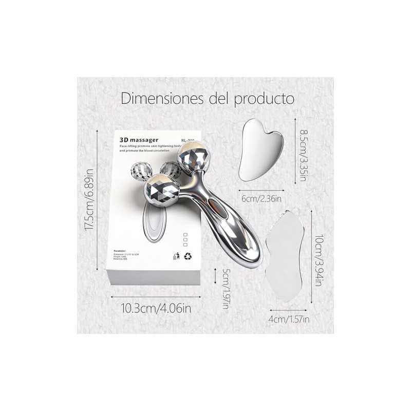 Herramienta Guasha Facial Acero Inoxidable, Plata, 3PCS