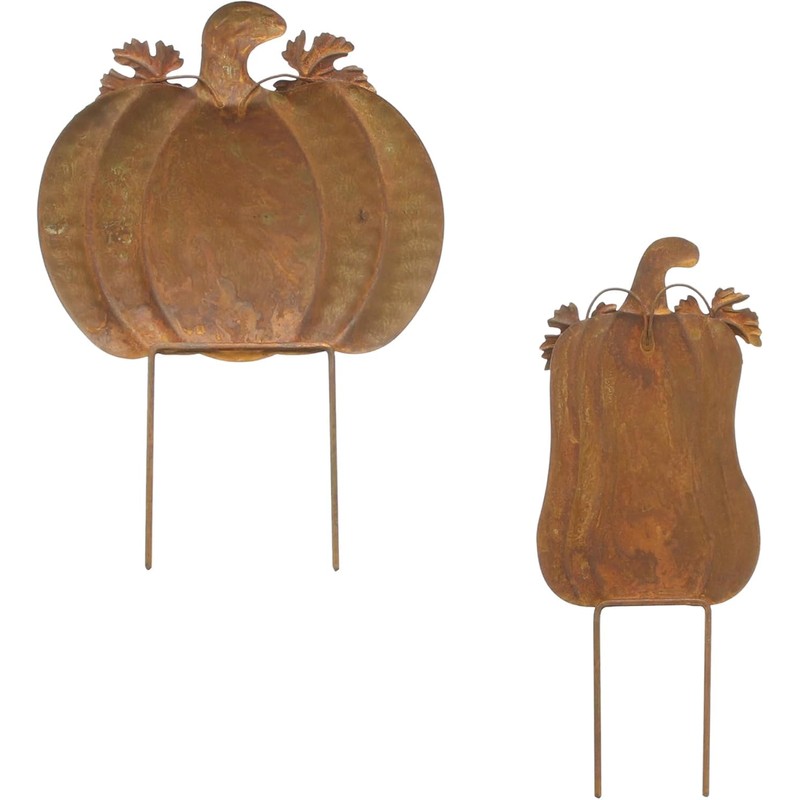 FRANK FLECHTWAREN Autumn stake pumpkin, set of 2, metal, rust