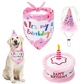 Juego de bandana de cumpleaños para perro, lindo sombrero y juguete chirriante para fiesta de cumpleaños, regalo – Ideal para perros pequeños, medianos y grandes, color rosa