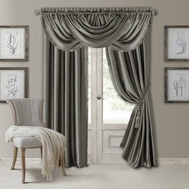 Elrene Home Fashions Versailles Room-Darkening Faux-Silk Waterfall Window Valance, Accessory for Bedroom or Living Room Windows with Rod Pocket Tabs, 52" x 36", Gray, 1 Panel