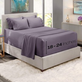 Hearth & Harbor Bed Sheets, Luxury Soft 6 Piece Bed Sheet Set Extra Deep Pocket Fitted Sheets Fits Mattress up to 21", Double Brushed Bedding Sheets & Pillowcases, King Purplish Gray