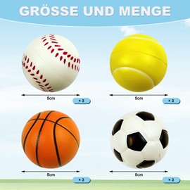 Scettar 12 Mini Sports Balls, Stress Balls Kids, Mini Football, Basketball, Tennis, Baseball, Foam Balls, Stress Relief for Kids and Adults