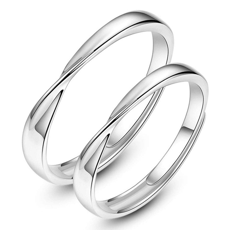 Rockyu 925 Silver Matching Ring, Pink Gold, Silver, Mobius Design,