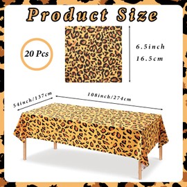 Jungle Safari Animals Party Tablecloth and Napkins Set,21P Leopard Print Party Tableware Set Table Decorations, Plastic PVC Tablecover and Serviettes for Kids Jungle Safari Zoo Animals Party Supplies