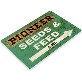 PIONEER FEED AND SEEDS TIN SIGN AG AGRICULTURE FARM GROWERS CORN GRAIN FIELD