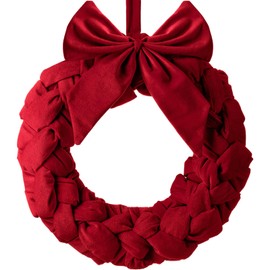Barydat Christmas Velvet Wreath 14" Christmas Wreaths for Front Door Velvet Christmas Wreath Ornament with Bow for Christmas Party Table Fireplaces Porch Walls New Years Home Decor (Red)