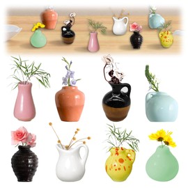 Pack of 8 Mini Ceramic Vase Magnets Fridge Cute Mini Bud Vases Magnetic, 3D Style Fridge Magnets, Funny 3D Plant Magnets, for Fridge Accessories, Kitchen, Office