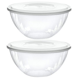 PLASTICPRO Disposable 48 Ounce Round Crystal Clear Plastic Serving Bowls With Lids, Party Snack or Salad Bowl, Chip Bowls, Snack Bowls, Candy Dish, Salad Container Pack of 2