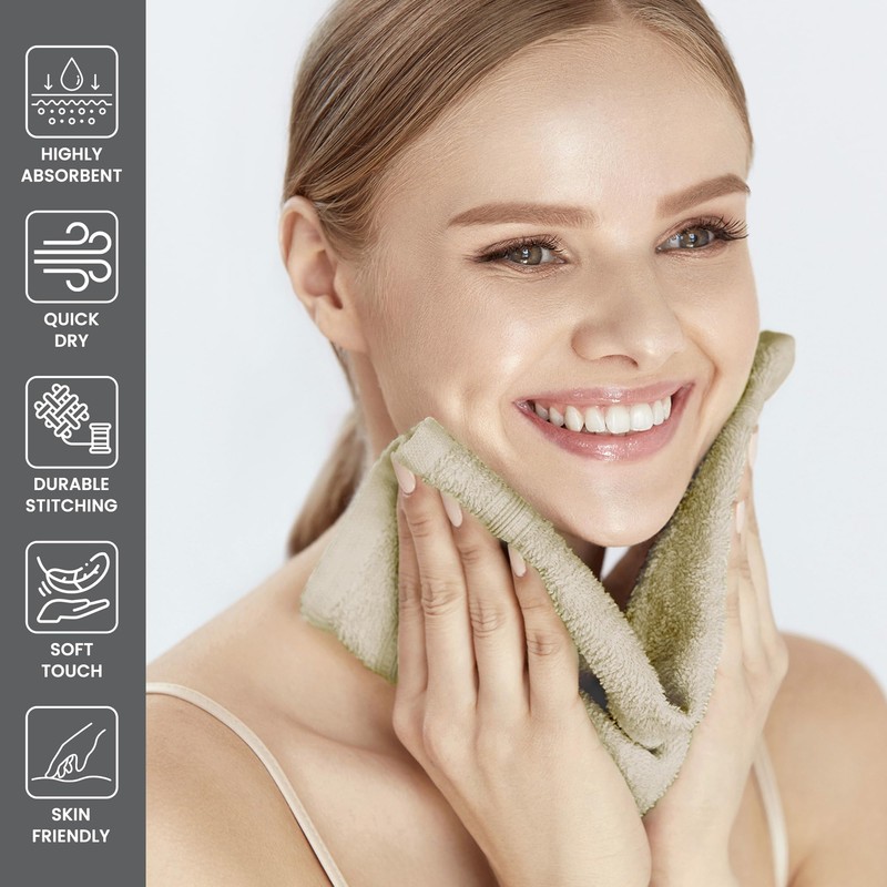 LINENOVA 100% Cotton Face Washer Towel (10 Pack) - Ultra-Soft,