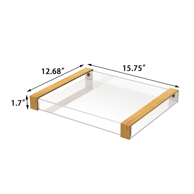 JUIOETUR Acrylic Serving Tray with Wooden Handles, Rectangle