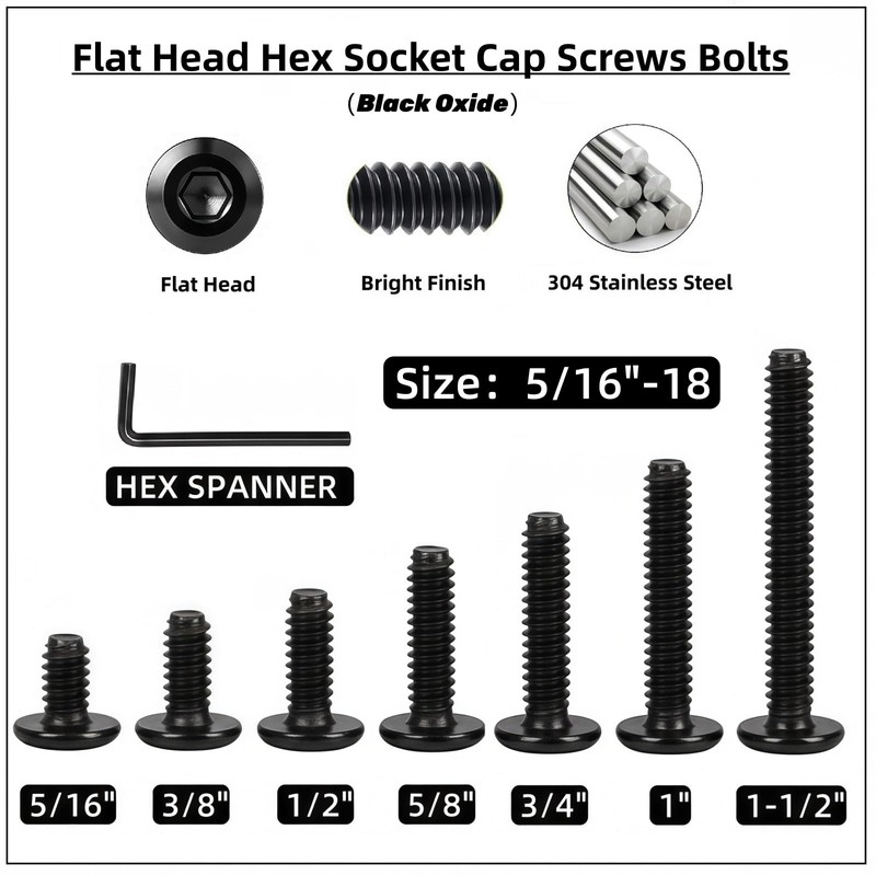 5/16"-18 x 1 [20 PCS] Flat Head Socket Cap Screws