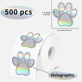 STARLIBOO Holographic Puppy Paw Stickers - 1.5 Inch Dog Print, Bear Clues - 500 PCS/Silver