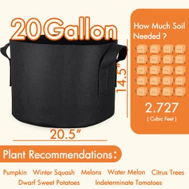Gardzen 10-Pack 20 Gallon Grow Bags, 300G Thickened Fabric Grow Bags with Handles, Heavy Duty Aeration Plant Grow Bags