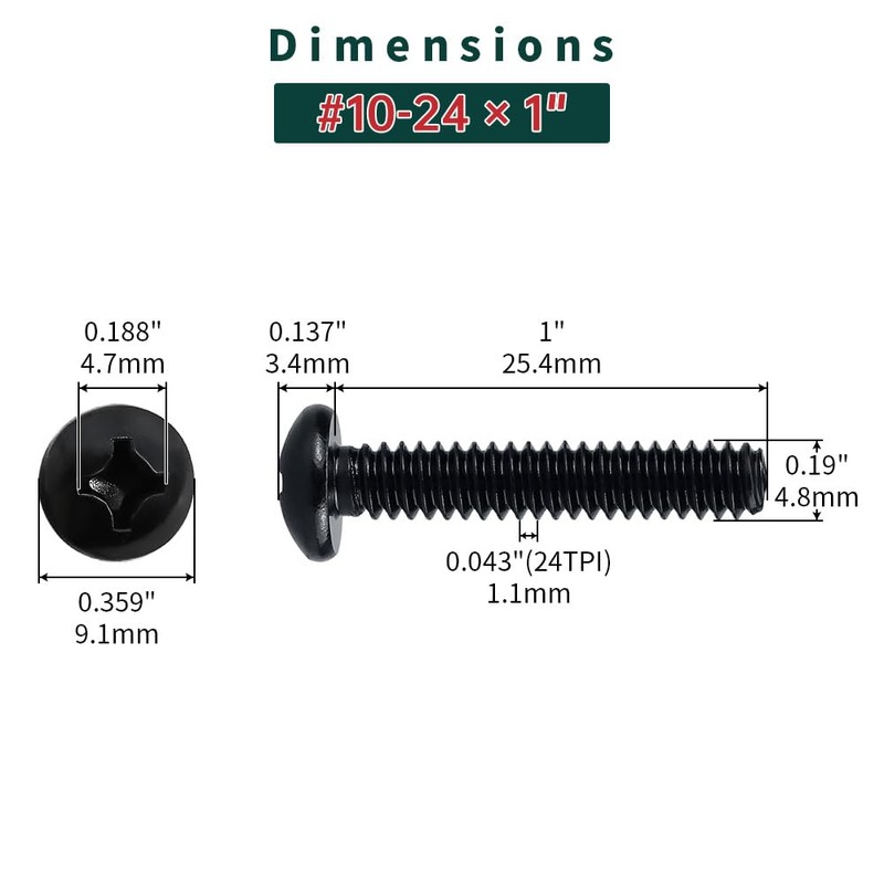 #10-24 x 1" Stainless Pan Head Machine Screws 50 Pcs,