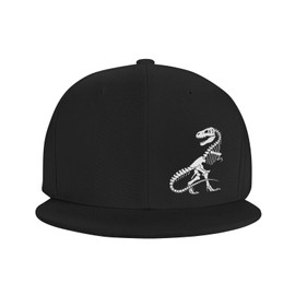 Dinosaur Skeleton Snapback Hat for Men Women Black Baseball Cap Adjustable Flat Bill Dad Hat Funny Trucker Hat for Summer